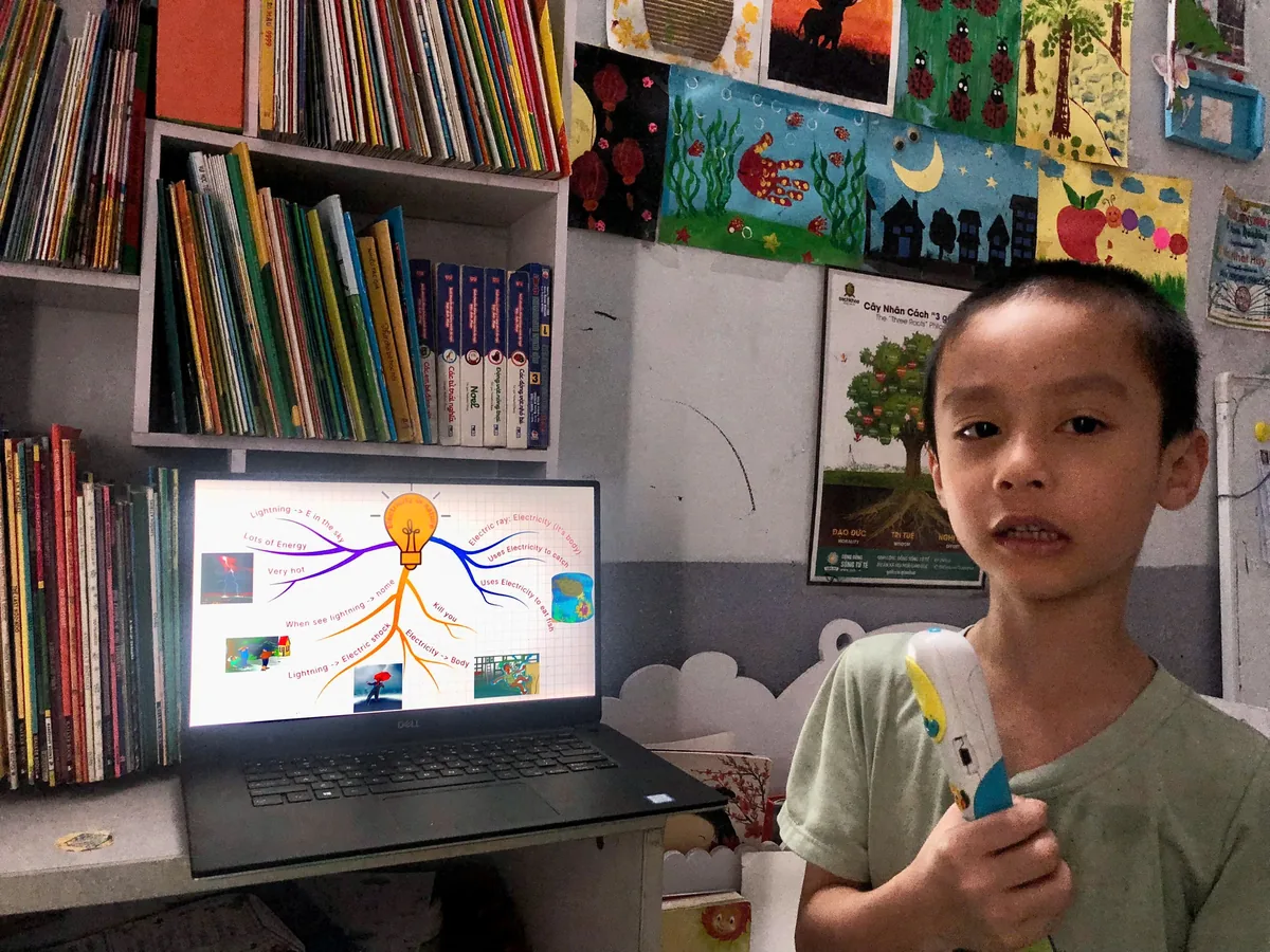 Bé học cùng nội dung tiếng Anh trên máy — để con xem, nghe, chơi mỗi ngày
